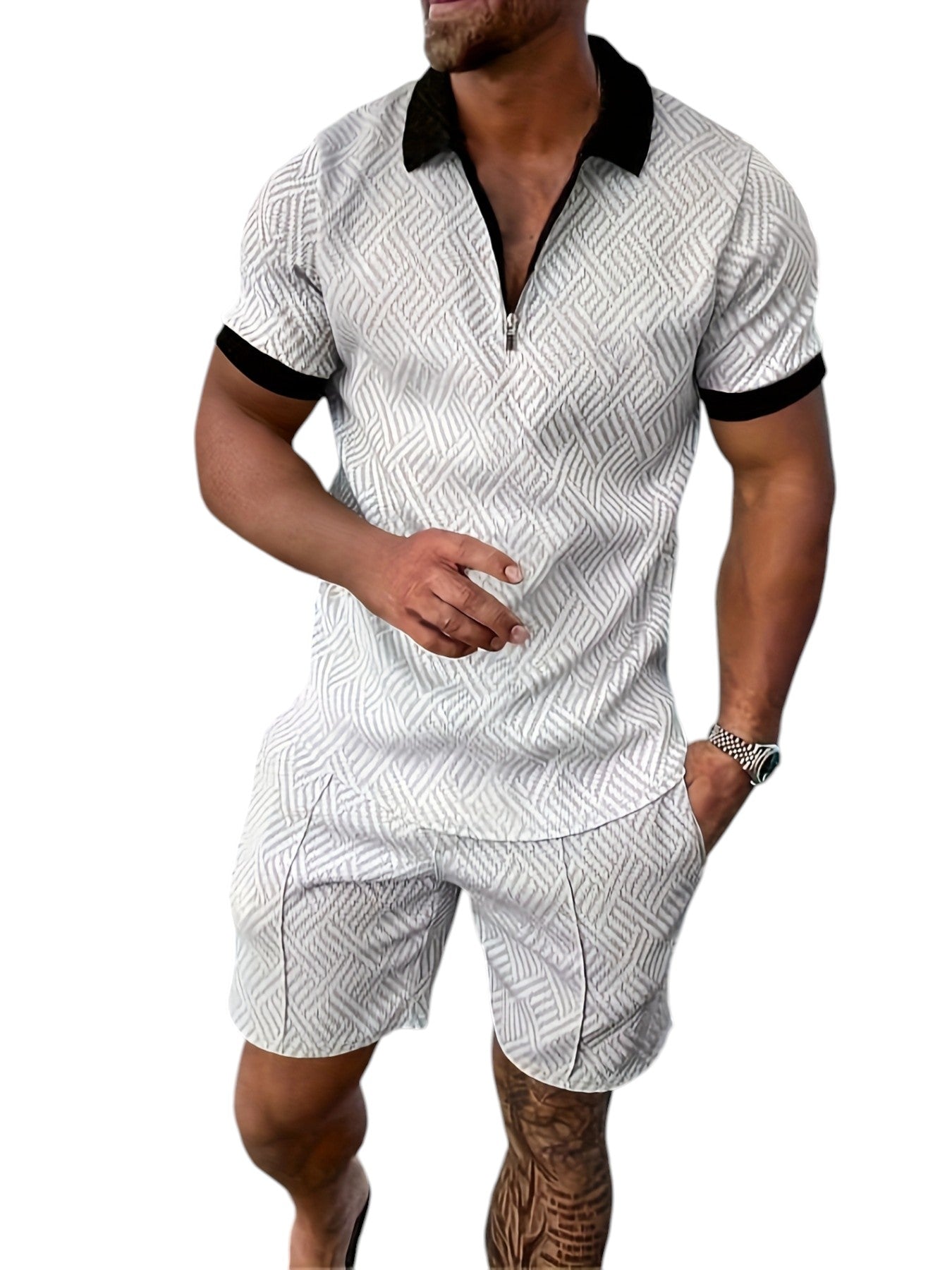2-Delige Heren Set Half Zip Polo & Shorts