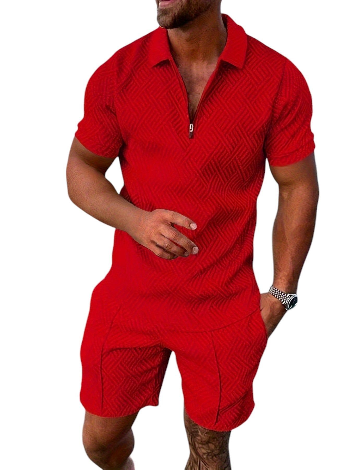 2-Delige Heren Set Half Zip Polo & Shorts