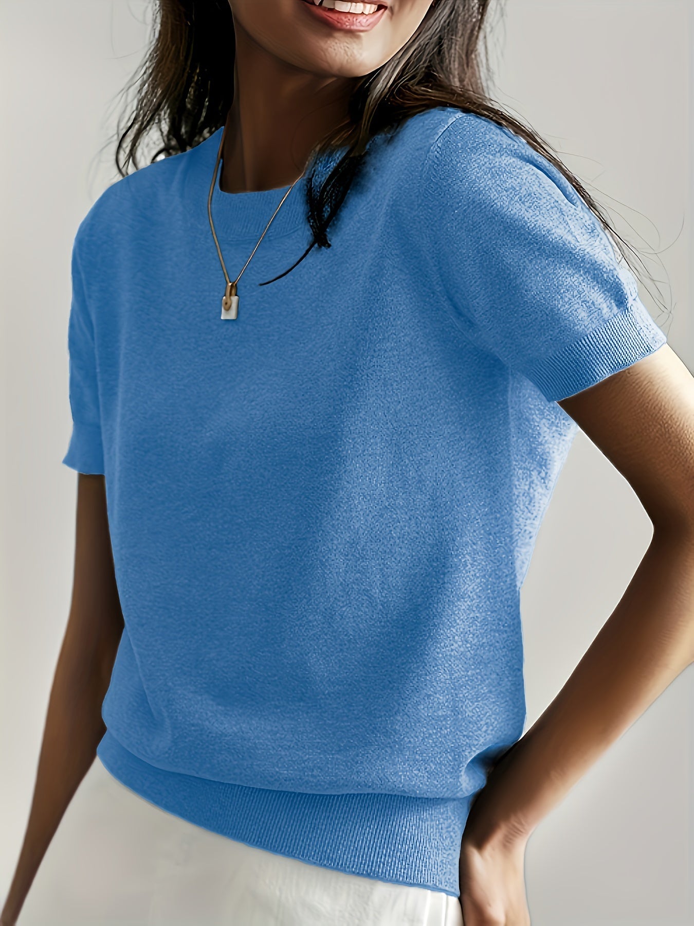 Casual Gebreid Shirt Met Korte Mouwen