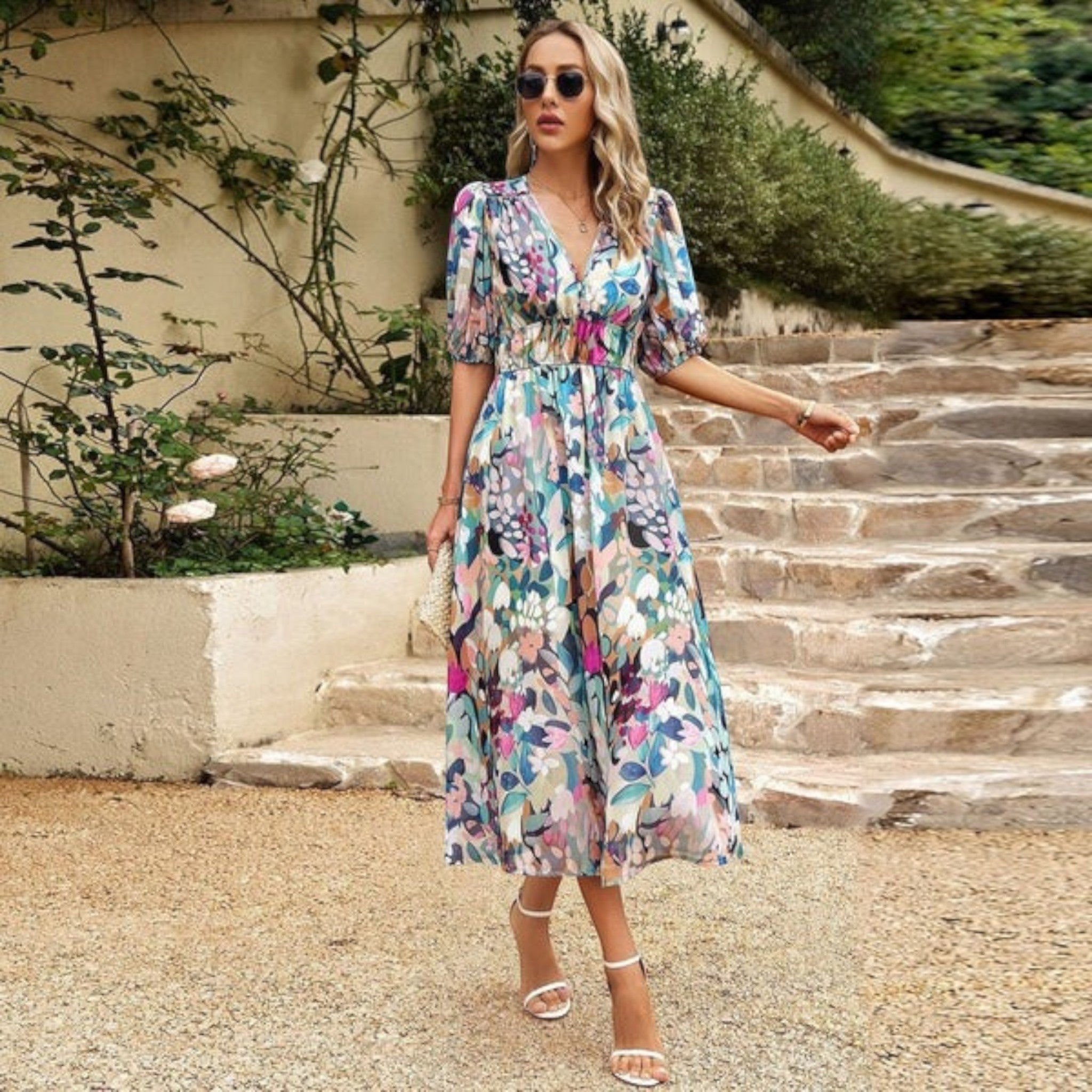 Éva | Zomerjurk Met V-Hals | Midi
