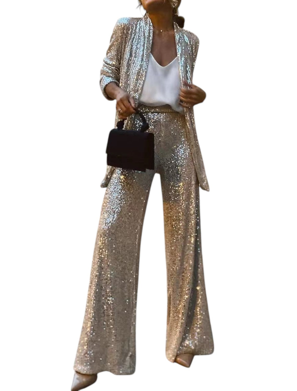 2-Delig Dames Glitterpak Blazer en Bijpassende Broek