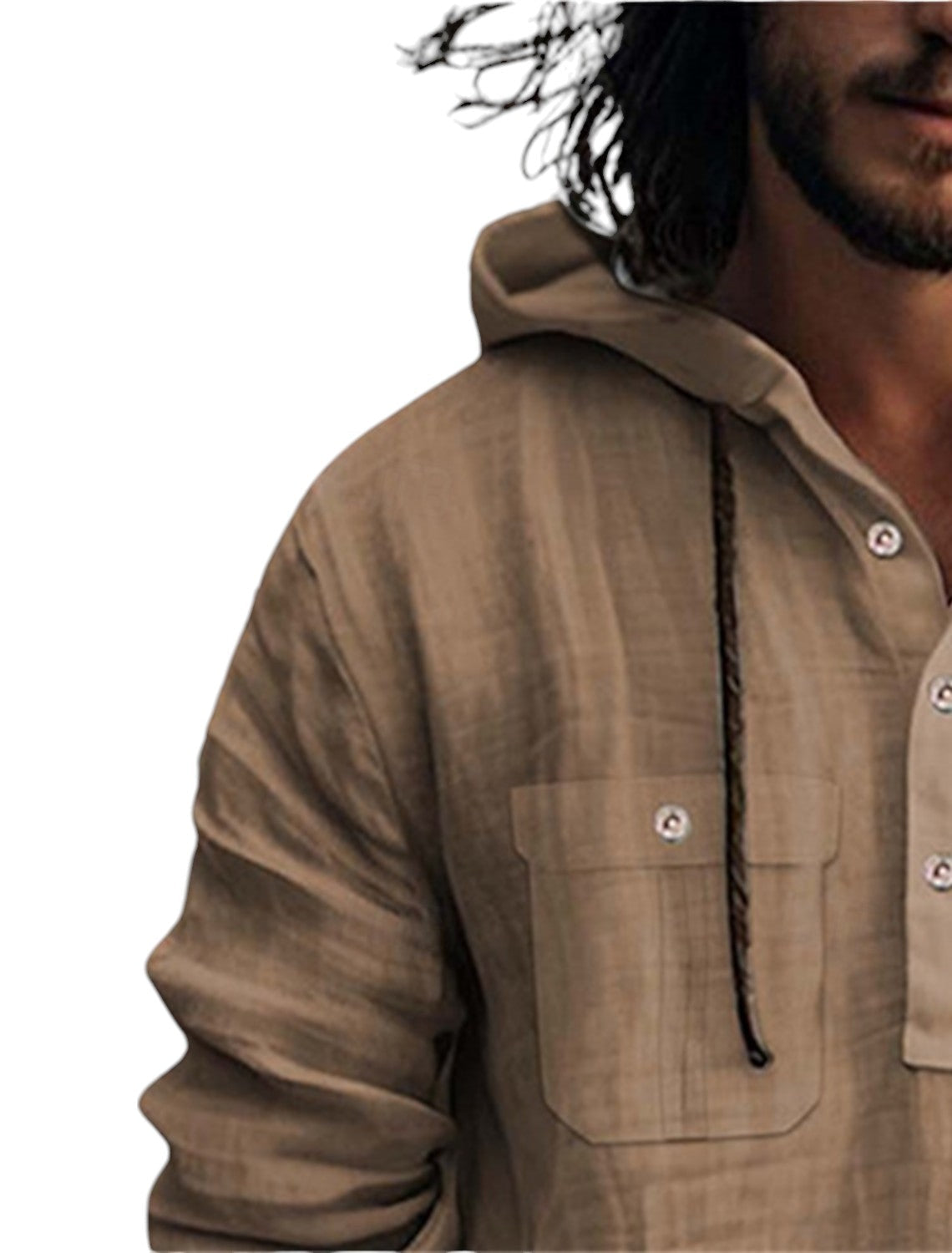 Linnen Shirt Met Lange Mouwen en Capuchon