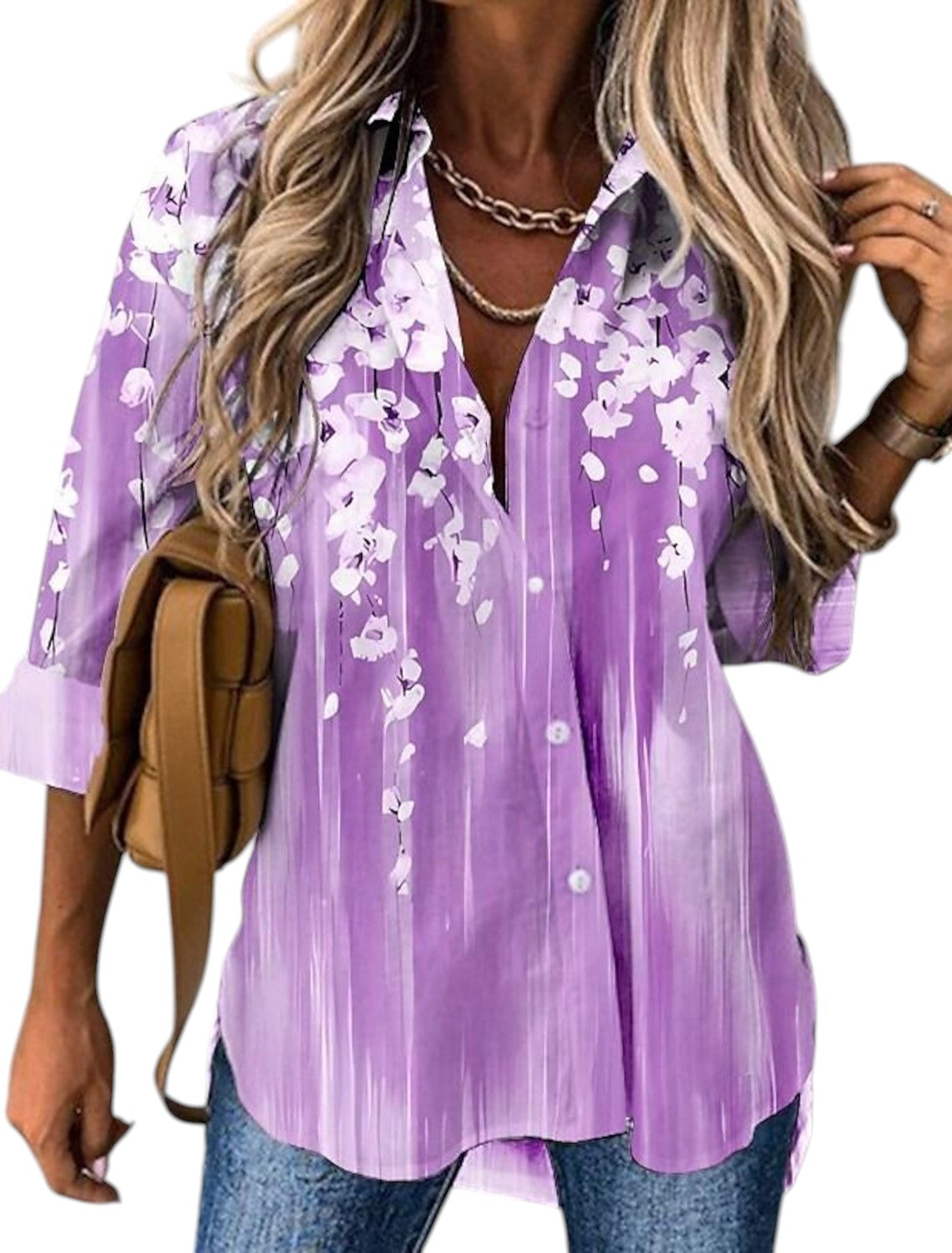 Zomerse Bloemenprint Blouse Met Lange Mouwen