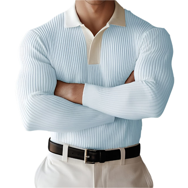 Geribbelde Slim Fit Polo Met Lange Mouwen