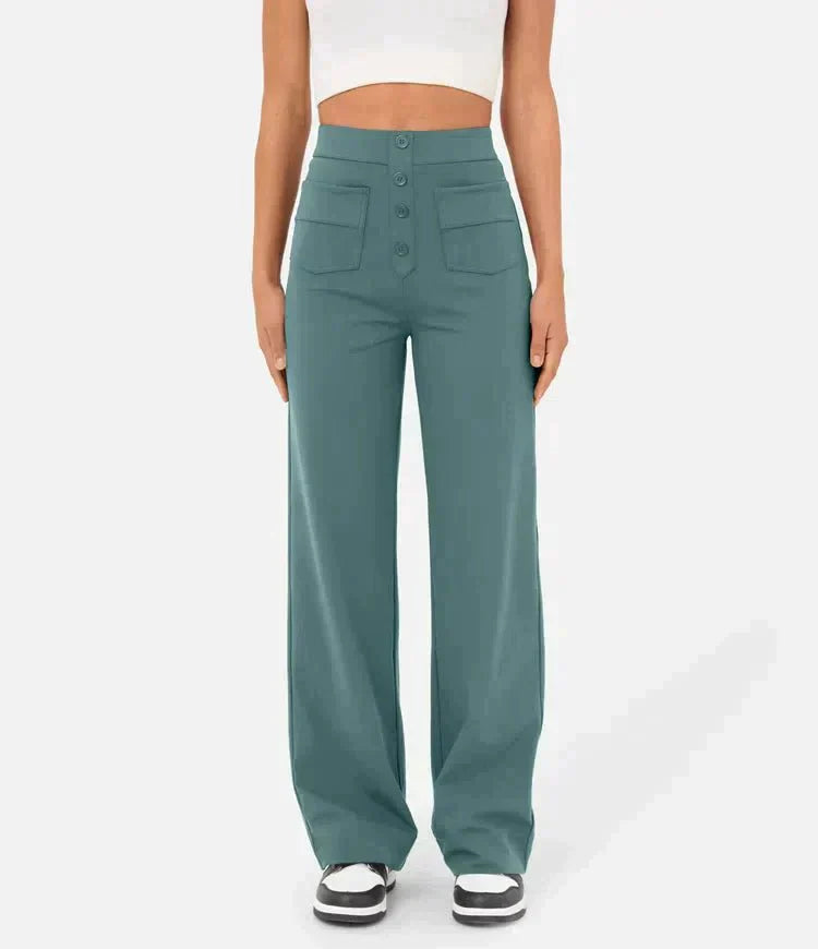 Dames Broek Met Stretch En Hoge Taille