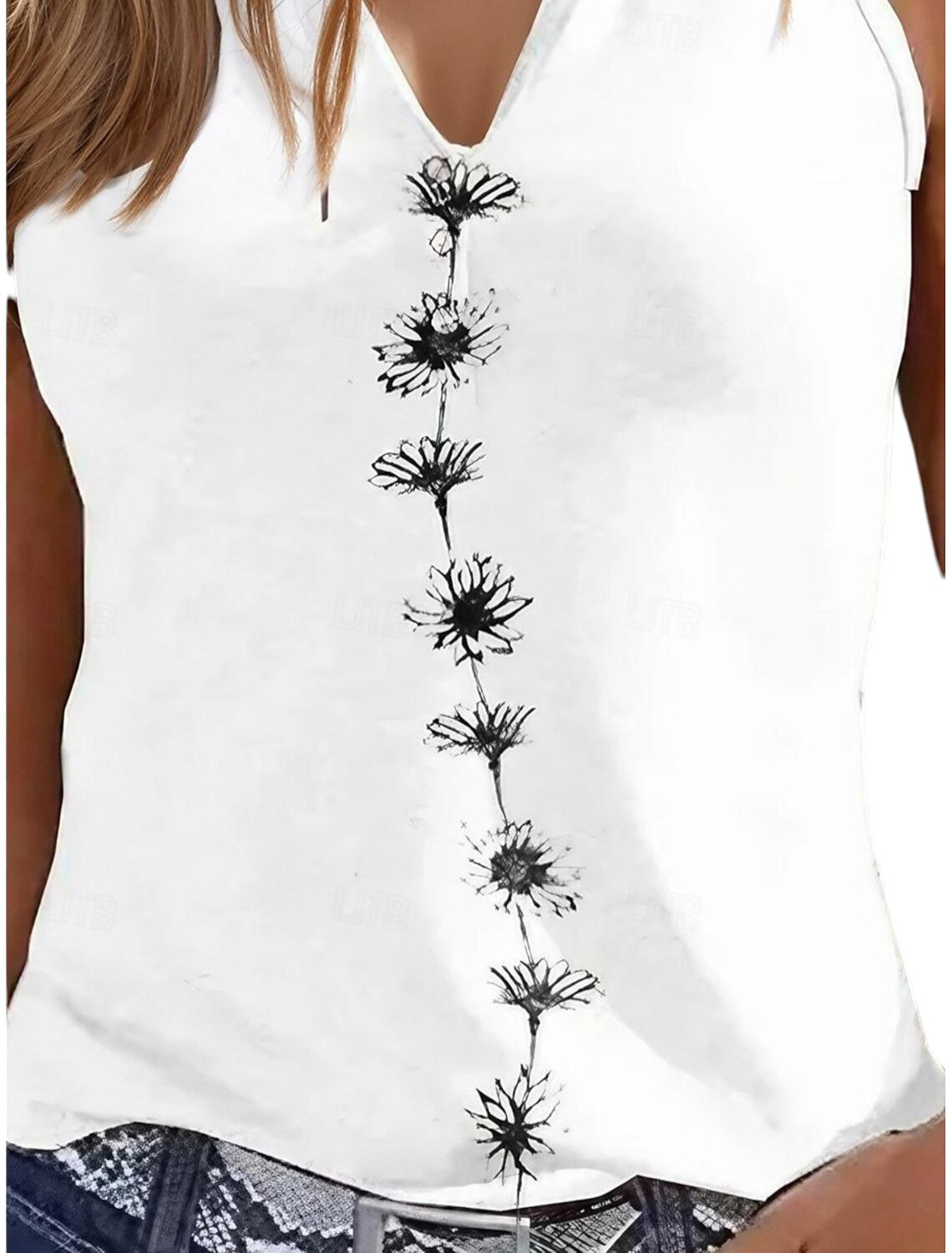 Mouwloze Basic Top Met Bloemenprint