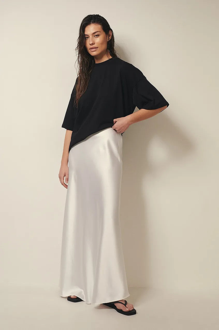 Satijnen Midi Rok Met Hoge Taille