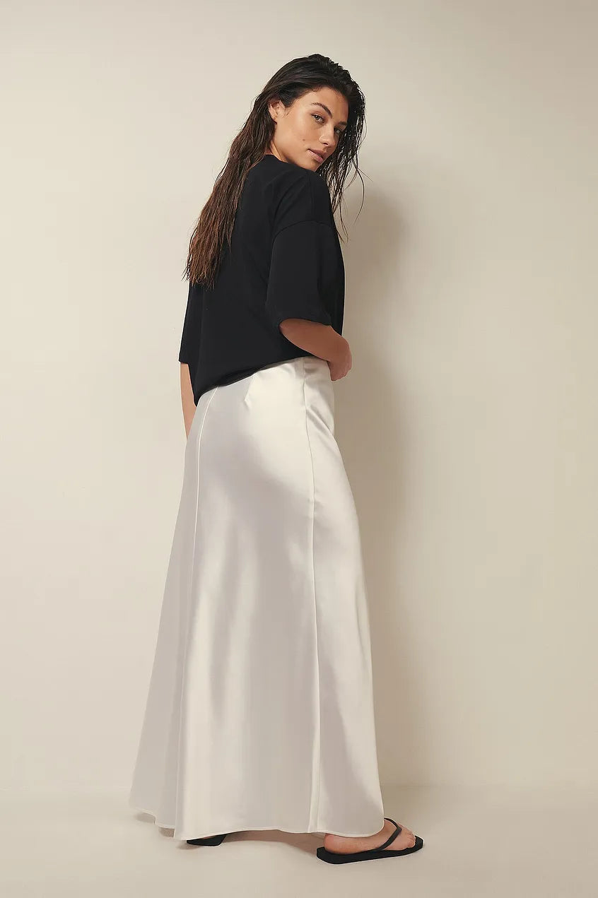 Satijnen Midi Rok Met Hoge Taille