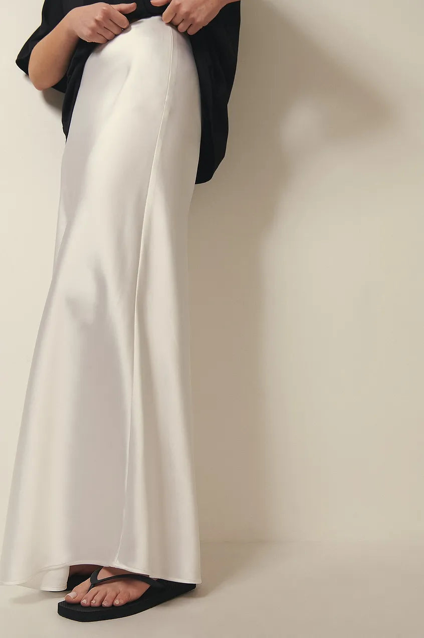 Satijnen Midi Rok Met Hoge Taille