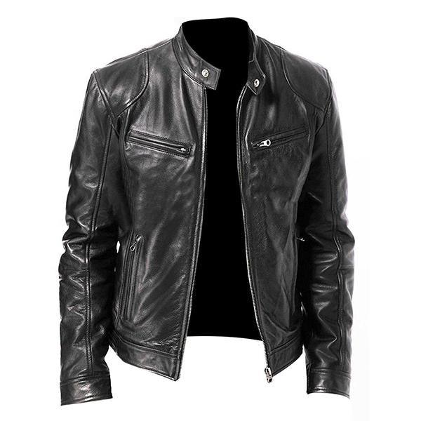 Zwarte Leren Slim Fit Jas Voor Heren - Steve
