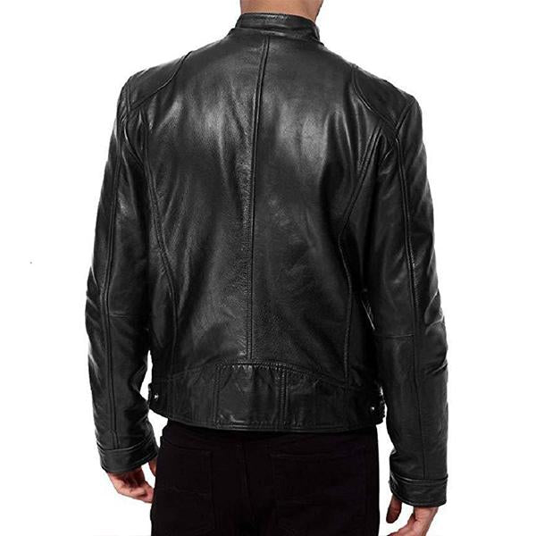 Zwarte Leren Slim Fit Jas Voor Heren - Steve