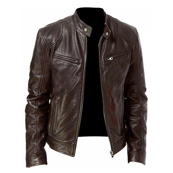 Zwarte Leren Slim Fit Jas Voor Heren - Steve