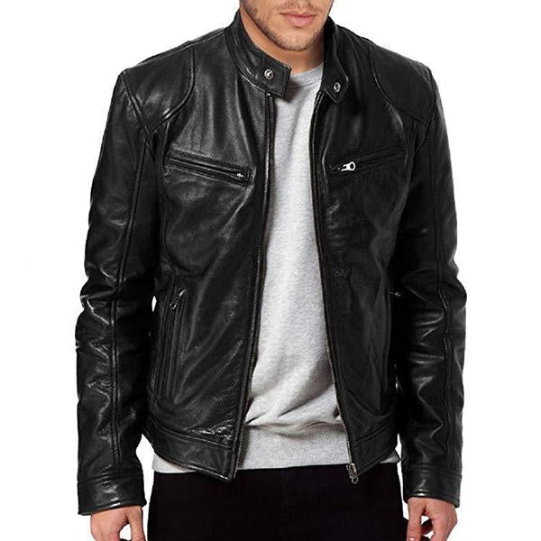 Zwarte Leren Slim Fit Jas Voor Heren - Steve
