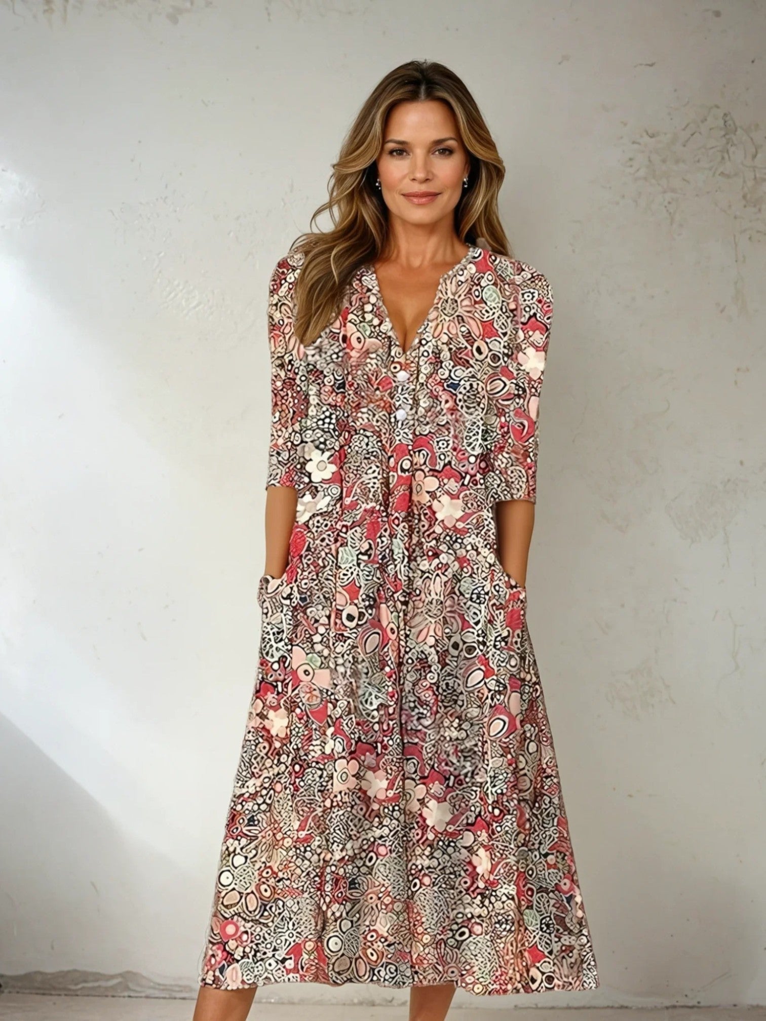 Yara | Boheemse Zomerjurk Met V-hals | Midi
