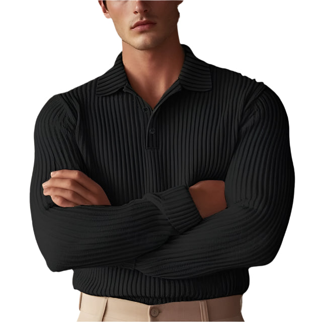 Geribbelde Slim Fit Polo Met Lange Mouwen