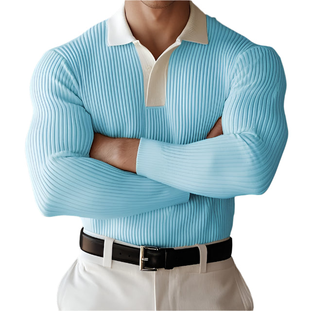 Geribbelde Slim Fit Polo Met Lange Mouwen