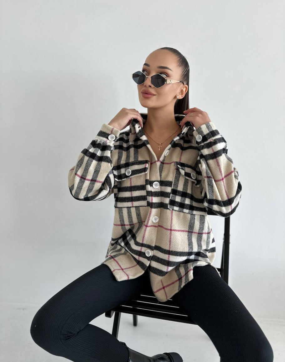 Geruite Losse Herfst Jas Voor Dames - Elisa