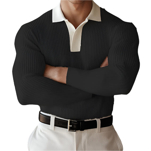 Geribbelde Slim Fit Polo Met Lange Mouwen