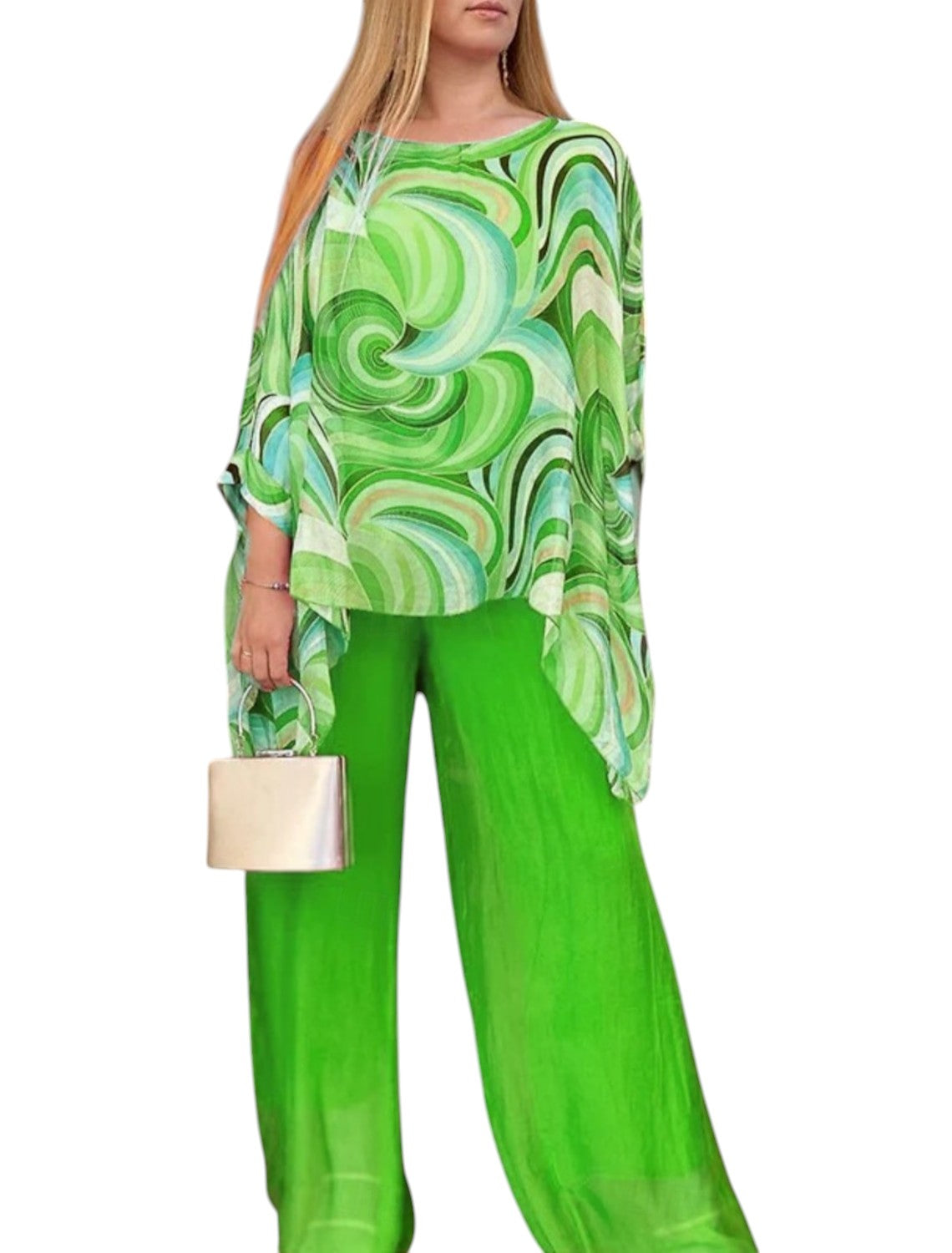 Elegante 2-Delige Set Top Met Lange Mouwen en Bijpassende Broek
