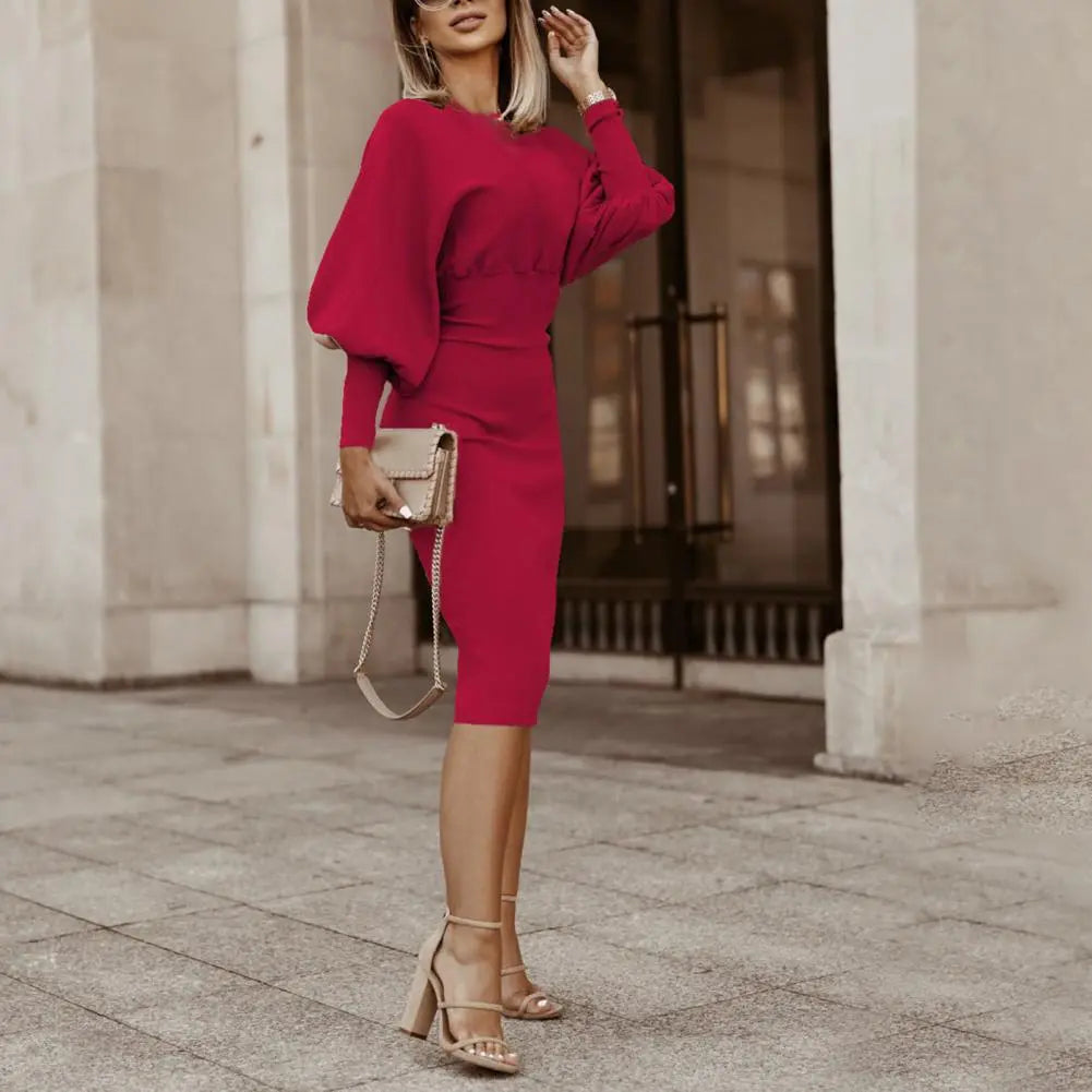 Midi Jurk Met Pofmouwen - Romea