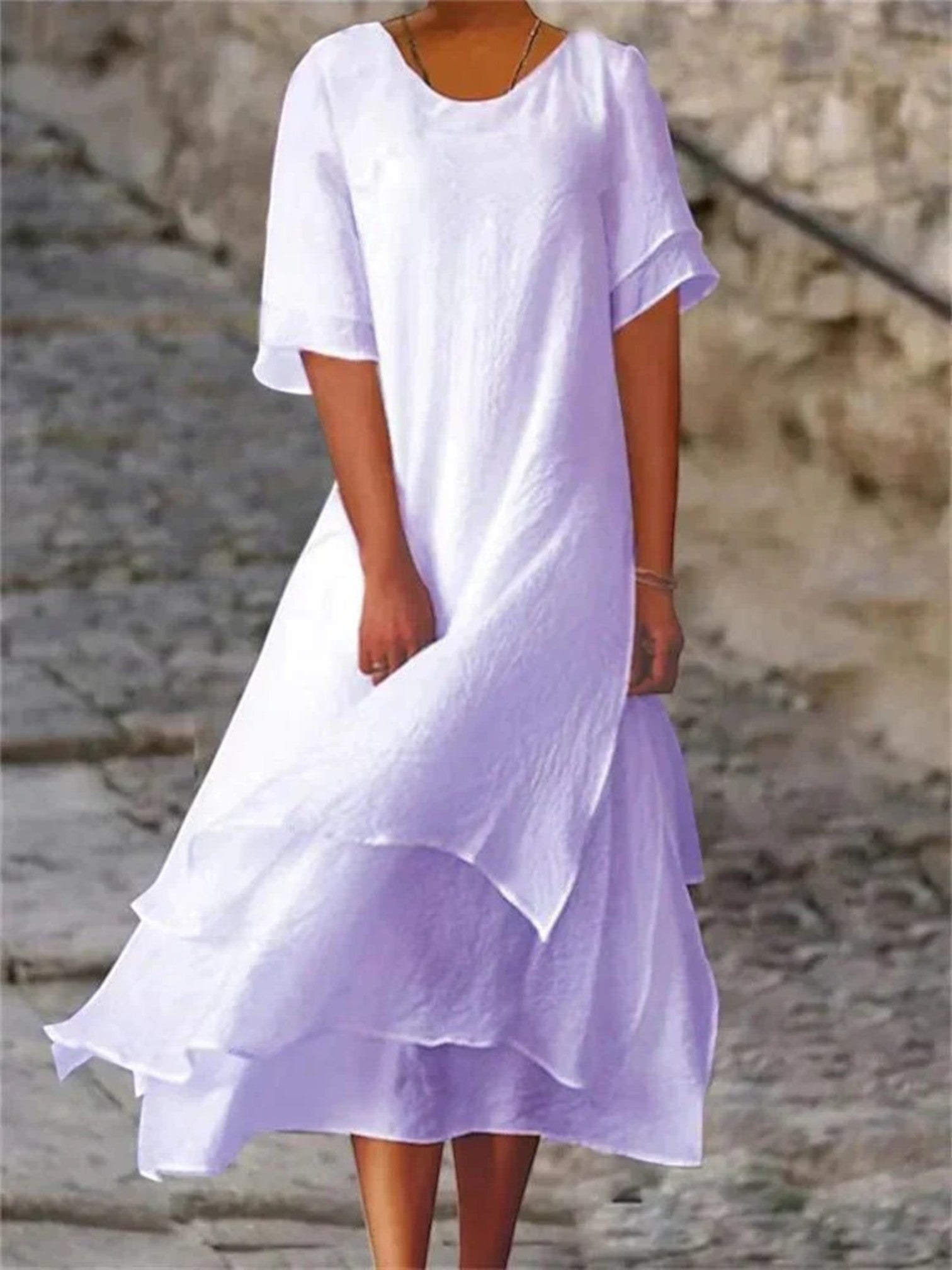 Amara | Eenvoudige Zomerjurk Met Korte Mouwen | Maxi