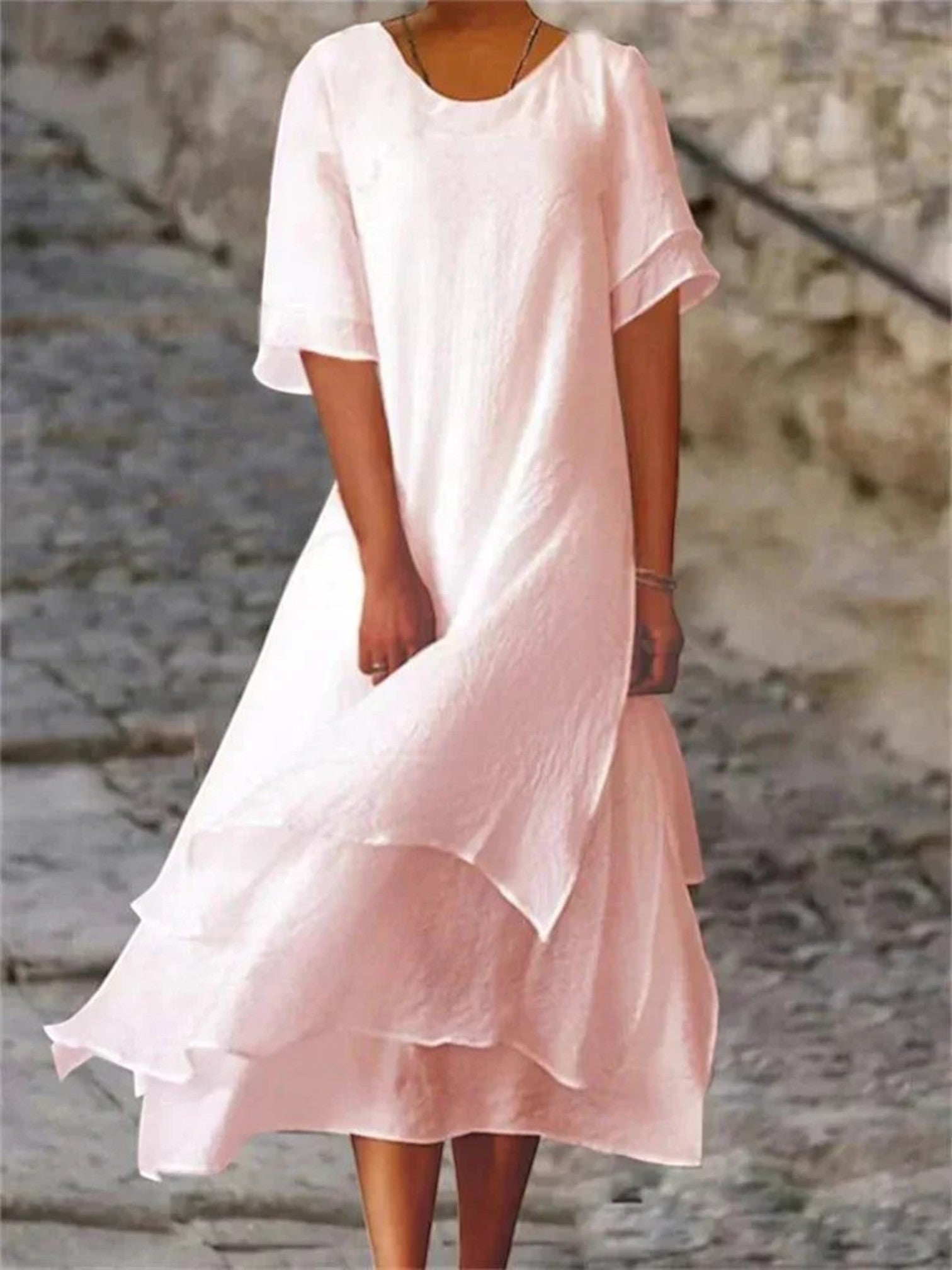 Amara | Eenvoudige Zomerjurk Met Korte Mouwen | Maxi