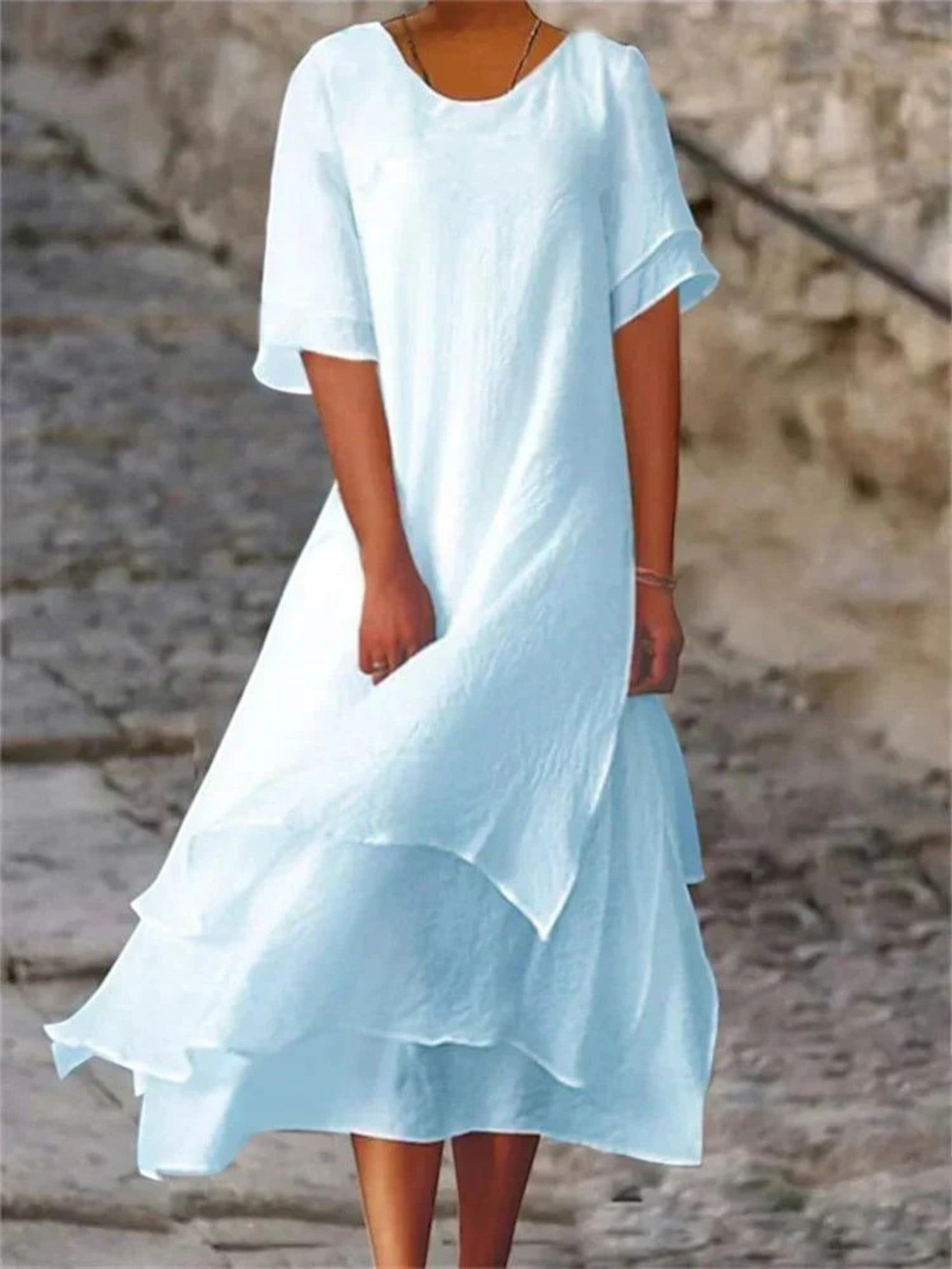 Amara | Eenvoudige Zomerjurk Met Korte Mouwen | Maxi