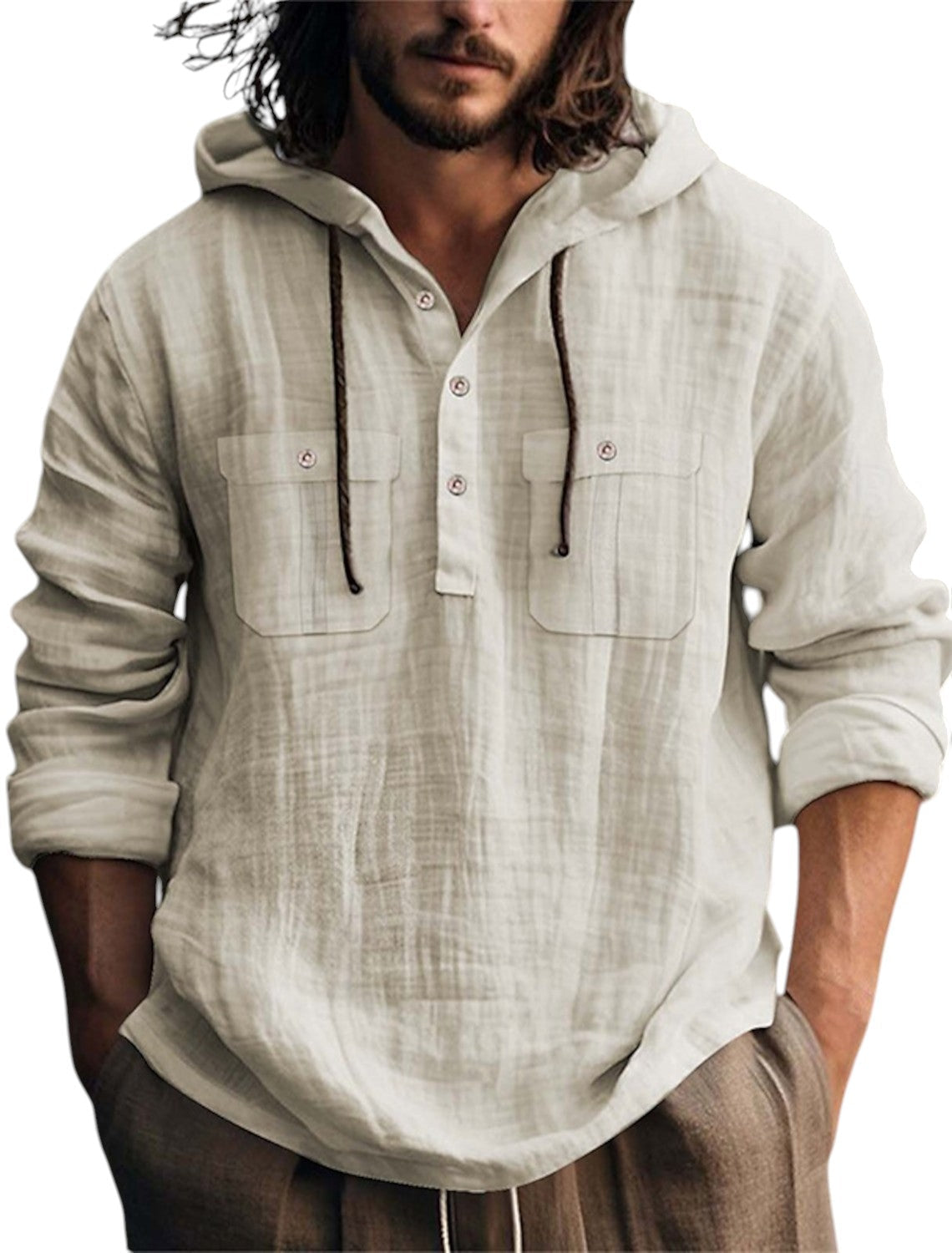 Linnen Shirt Met Lange Mouwen en Capuchon