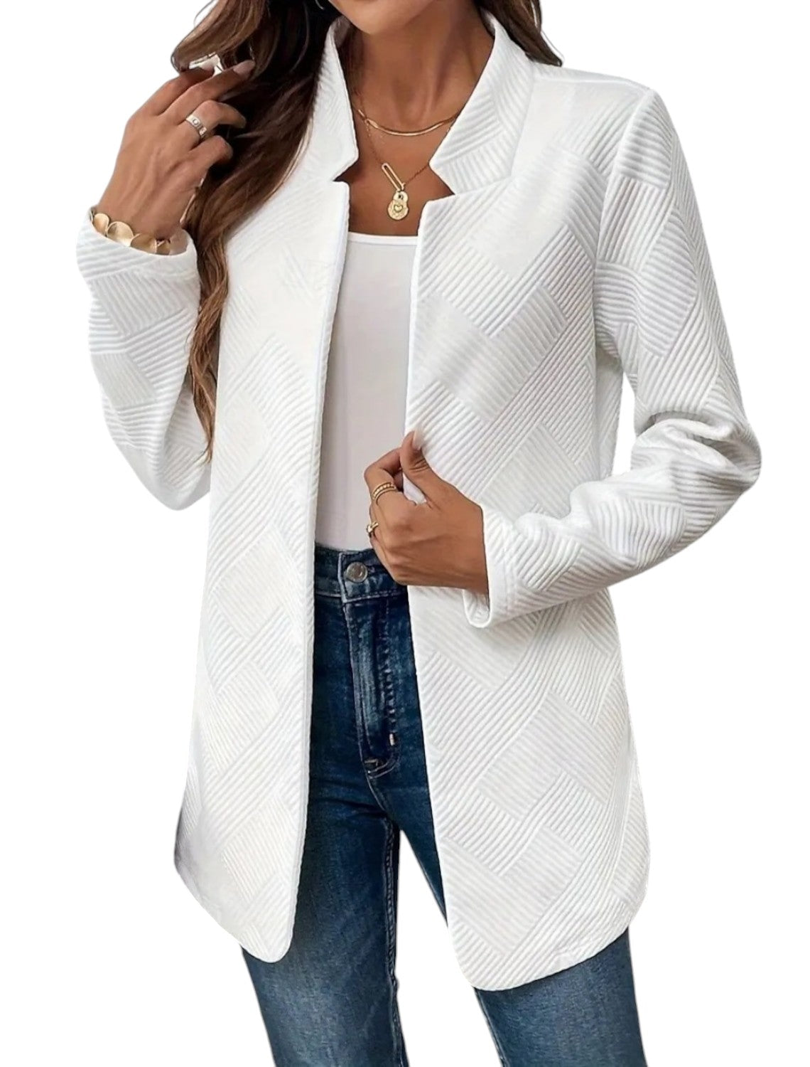 Witte Dames Blazer Met Open Voorkant Regular Fit