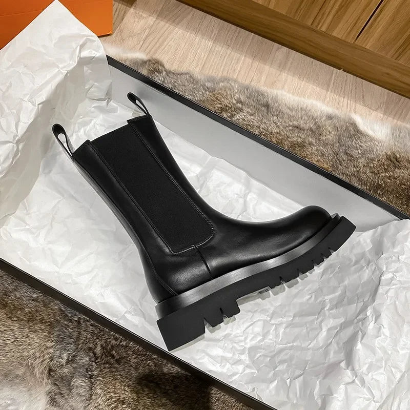 Trendy Zwarte Halfhoge Chelsea-laarzen | Winter
