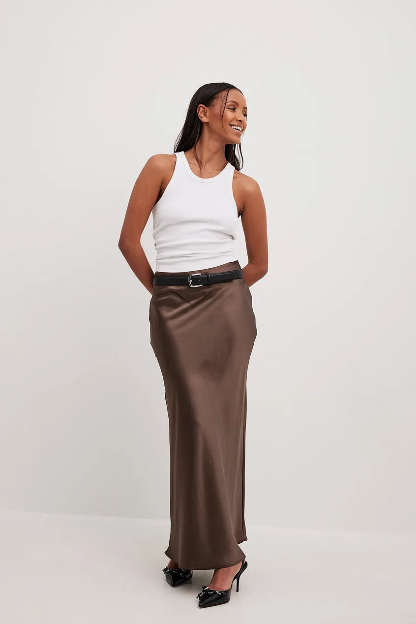 Satijnen Midi Rok Met Hoge Taille