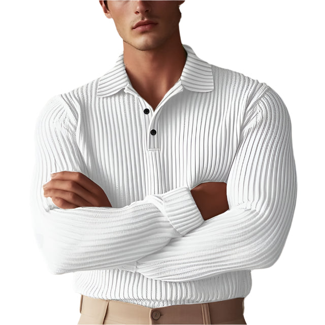 Geribbelde Slim Fit Polo Met Lange Mouwen