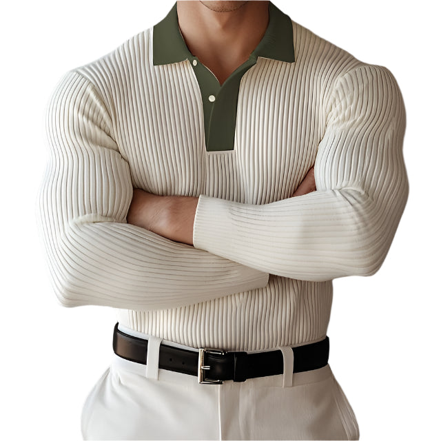 Geribbelde Slim Fit Polo Met Lange Mouwen