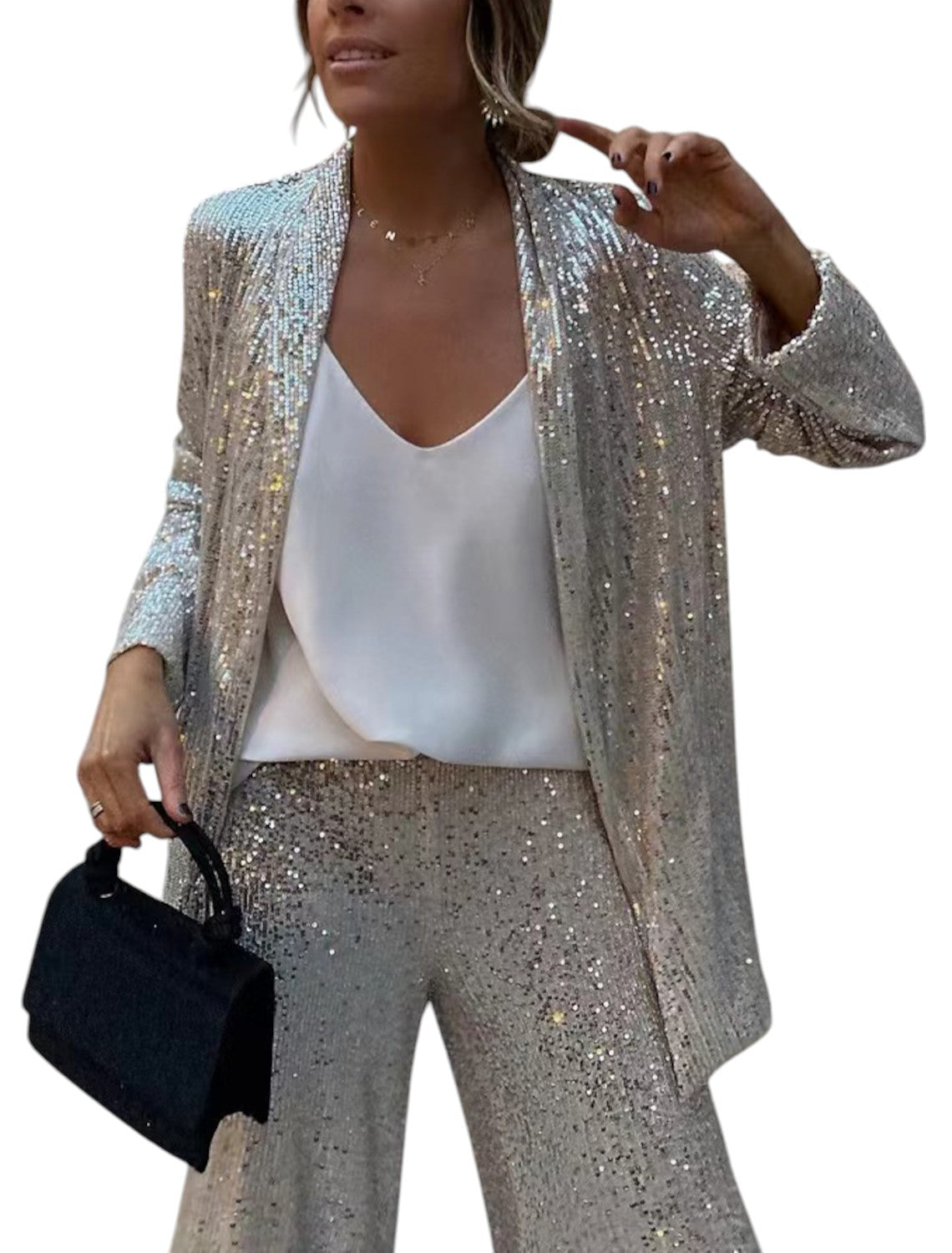 2-Delig Dames Glitterpak Blazer en Bijpassende Broek