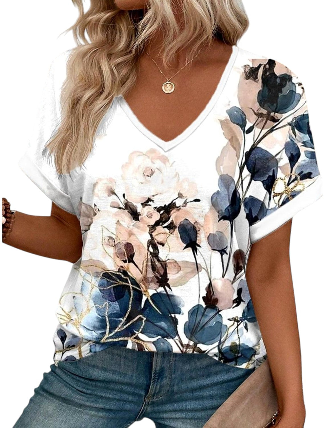 Anna - Zomers V-hals Shirt Met Bloemenprint
