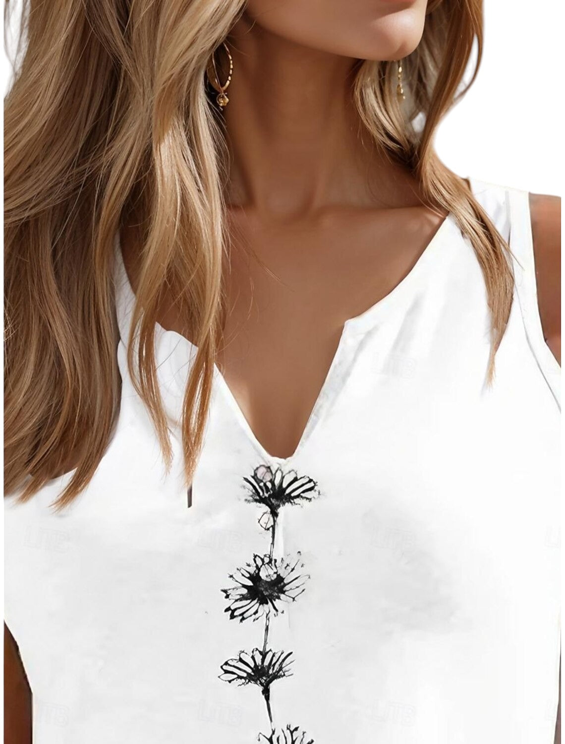 Mouwloze Basic Top Met Bloemenprint
