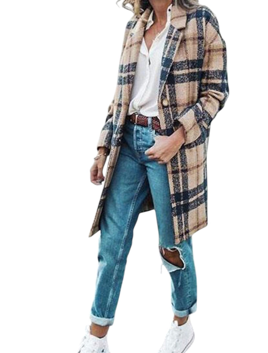 Stijlvol Geblokte Trenchcoat Jas Dames