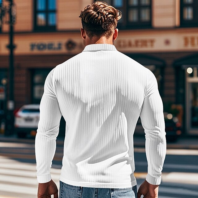 Geribbelde Slim Fit Polo Met Lange Mouwen