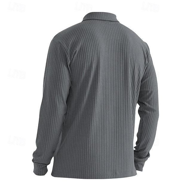Geribbelde Slim Fit Polo Met Lange Mouwen