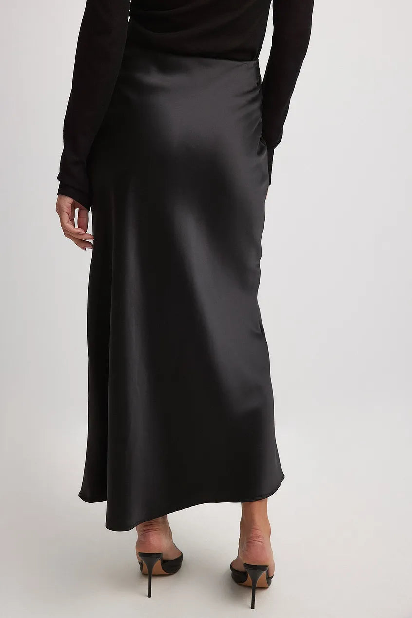 Satijnen Midi Rok Met Hoge Taille