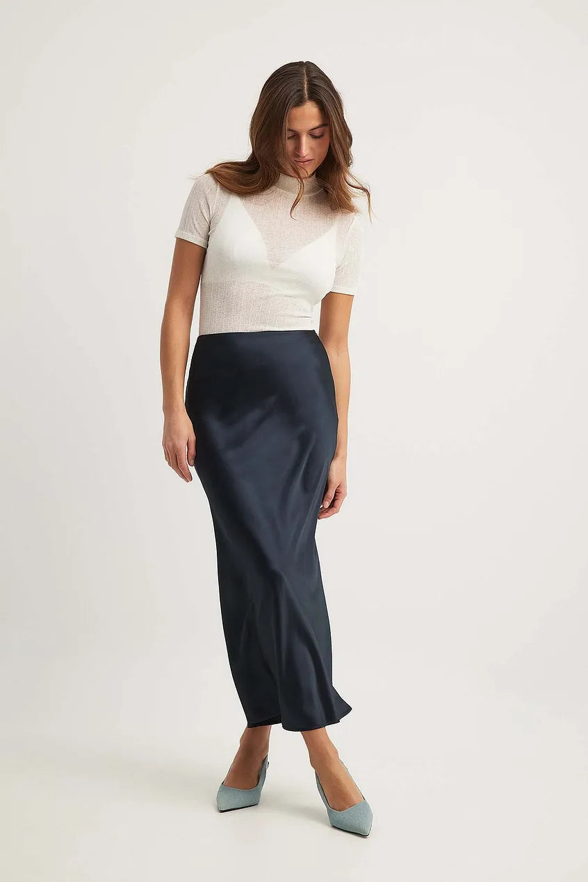 Satijnen Midi Rok Met Hoge Taille