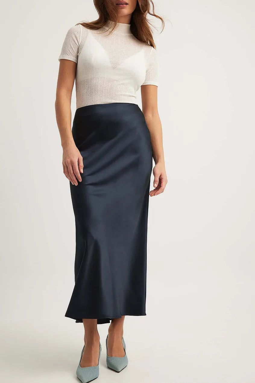 Satijnen Midi Rok Met Hoge Taille