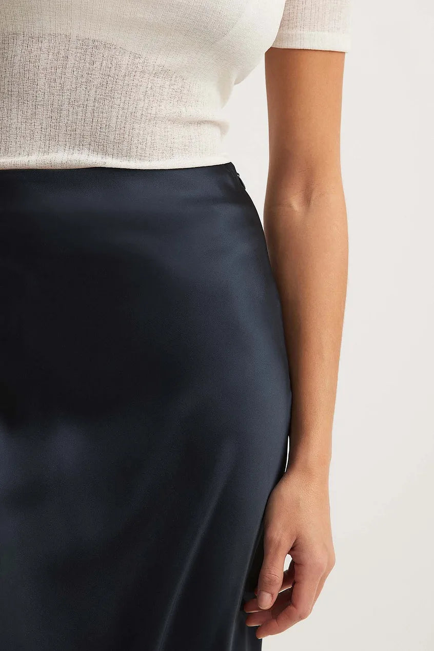 Satijnen Midi Rok Met Hoge Taille