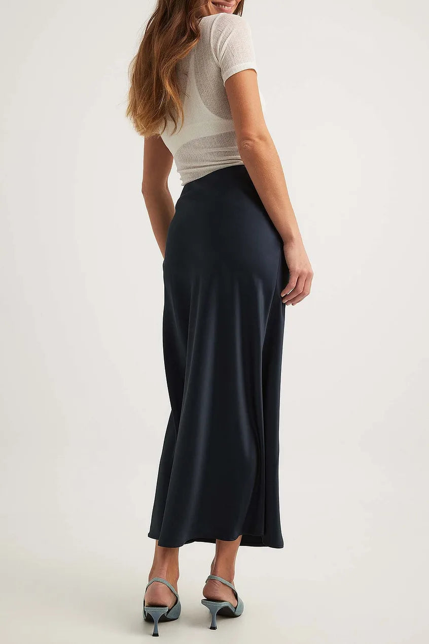 Satijnen Midi Rok Met Hoge Taille
