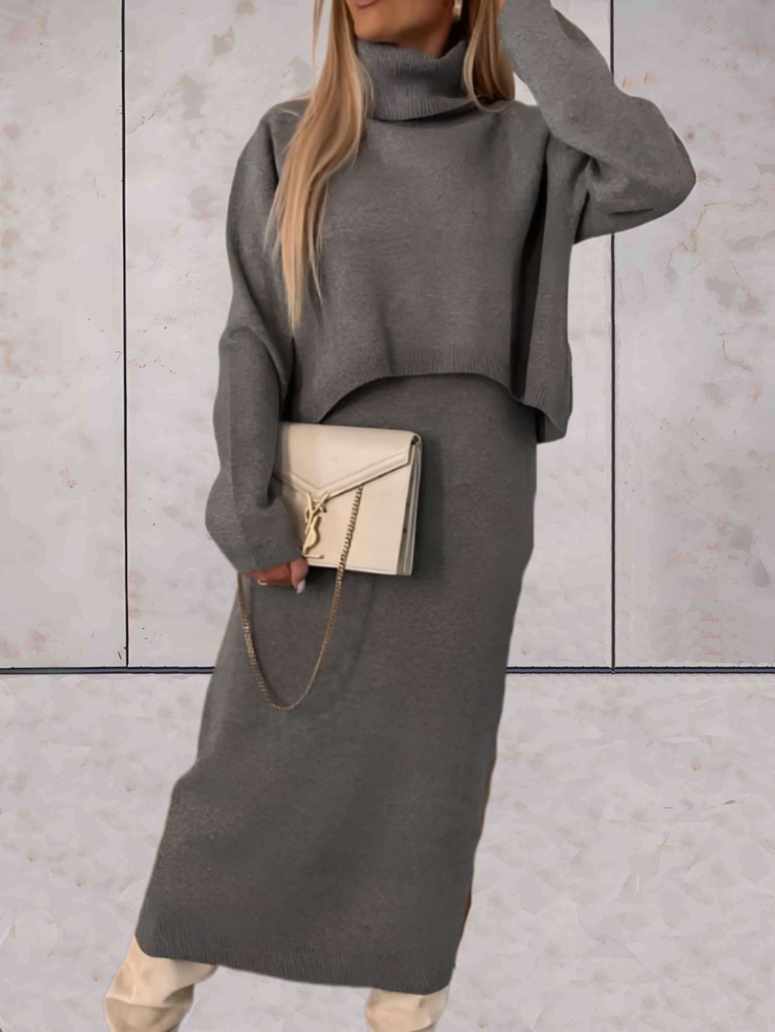 2-Delige Set Oversized Coltrui & Mouwloze Jurk