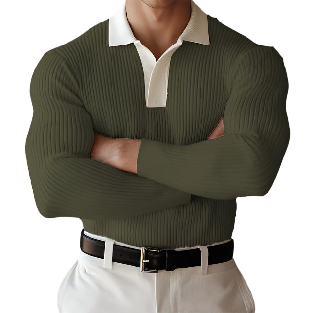 Geribbelde Slim Fit Polo Met Lange Mouwen