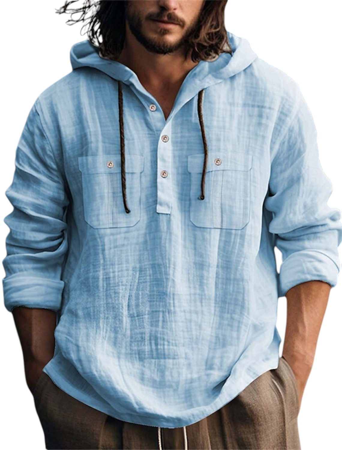 Linnen Shirt Met Lange Mouwen en Capuchon