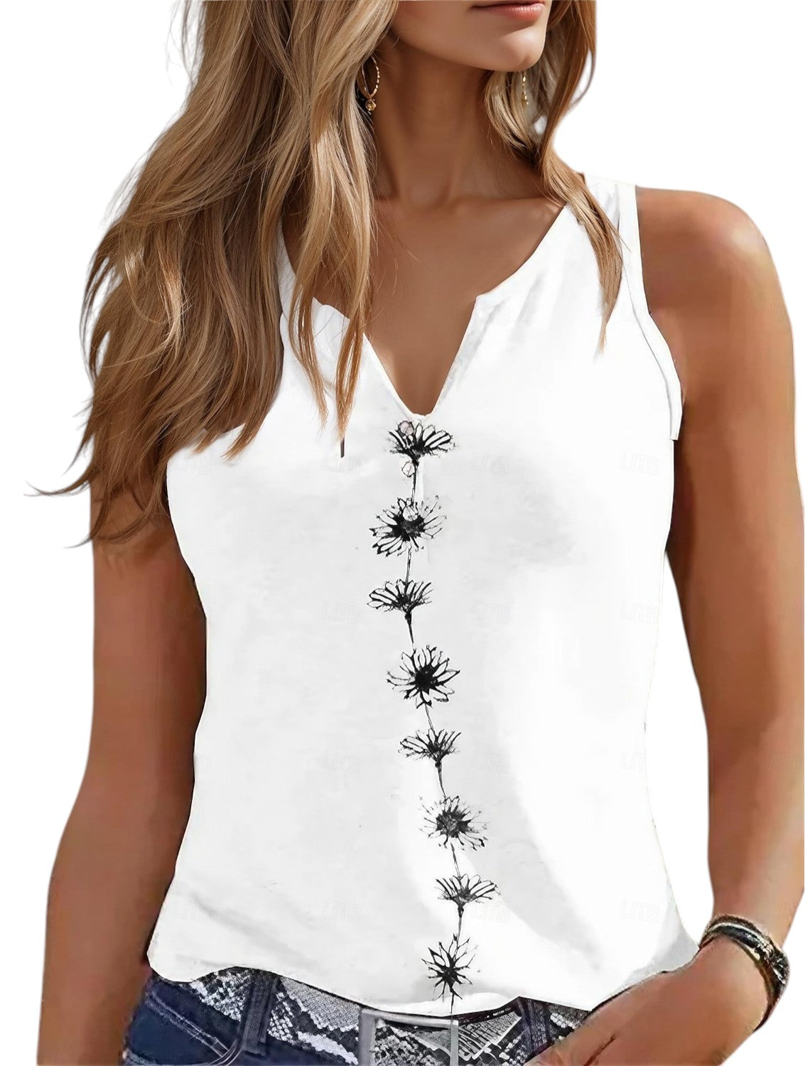 Mouwloze Basic Top Met Bloemenprint