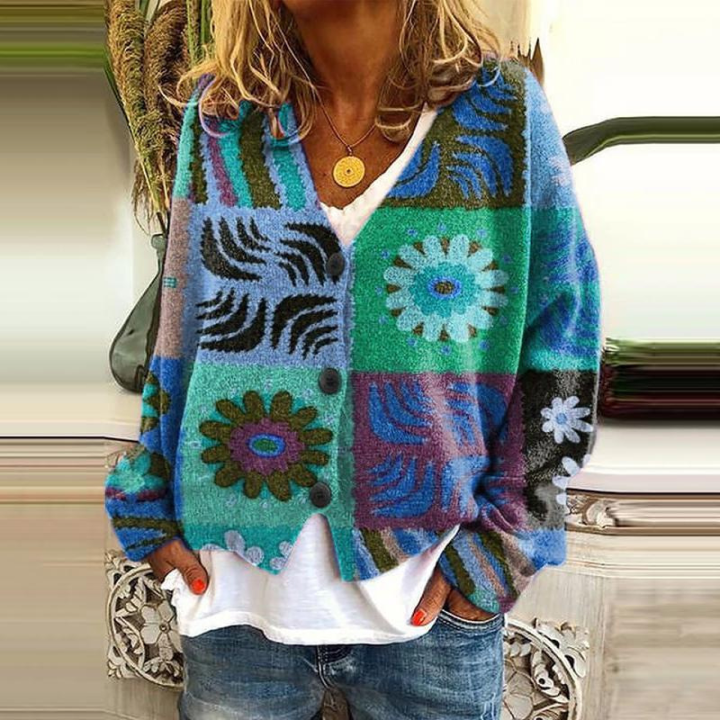 Bloemengebreid Vest Met Knoopsluiting | Winter