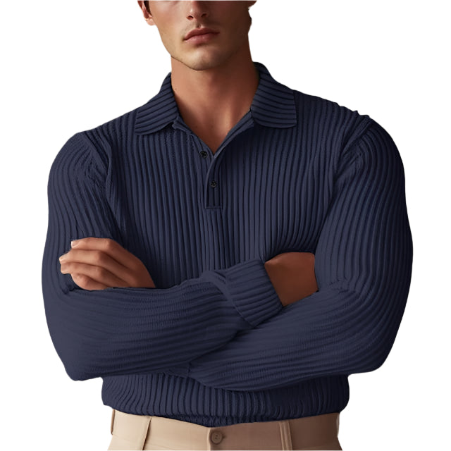 Geribbelde Slim Fit Polo Met Lange Mouwen